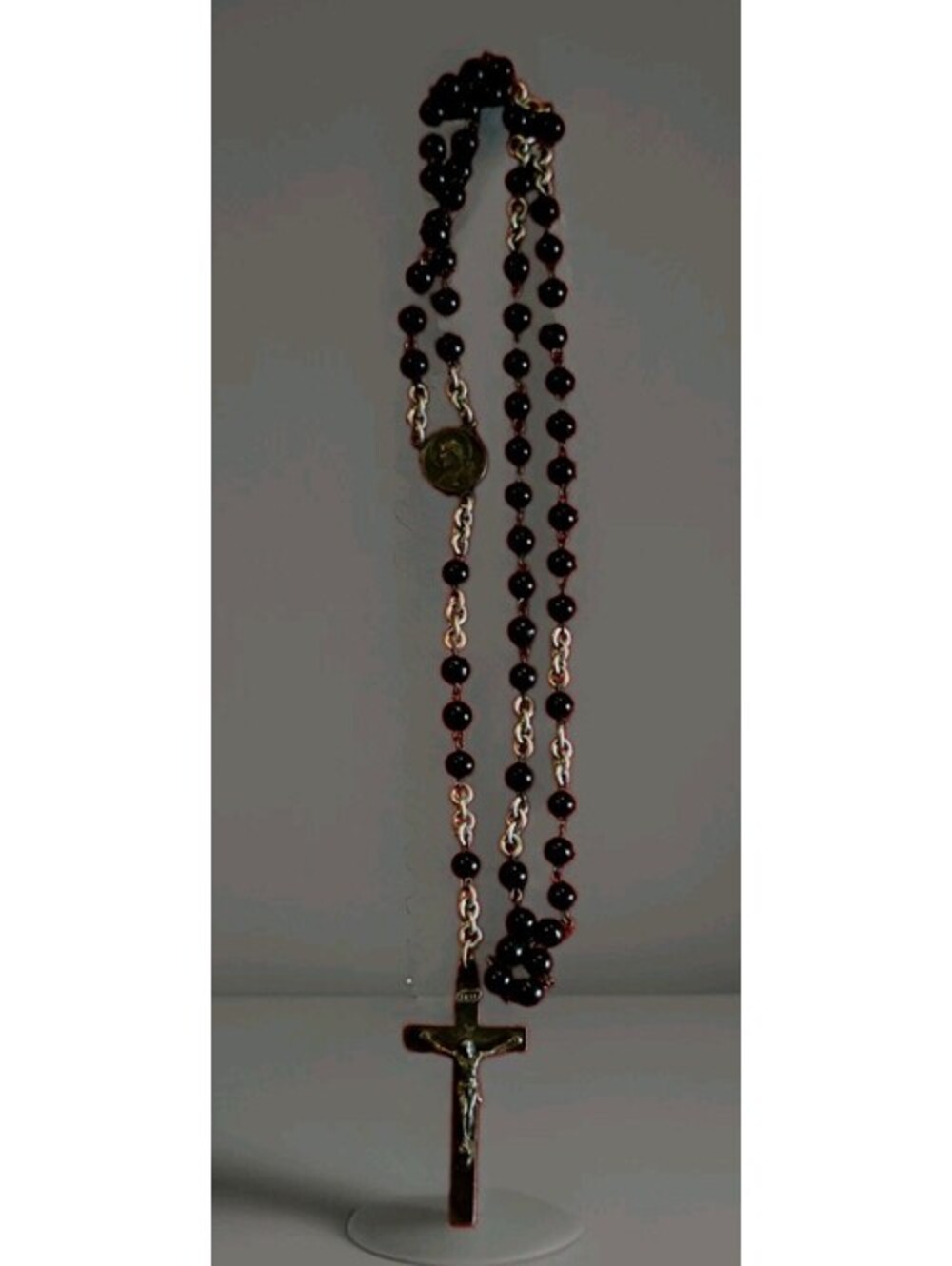 Catholic ROSARY With  Black Prayer  beads Crucifix From ITALY 32" Long